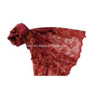 Polyester Dyed Embroidery Lace Scarf (AJC10021345)